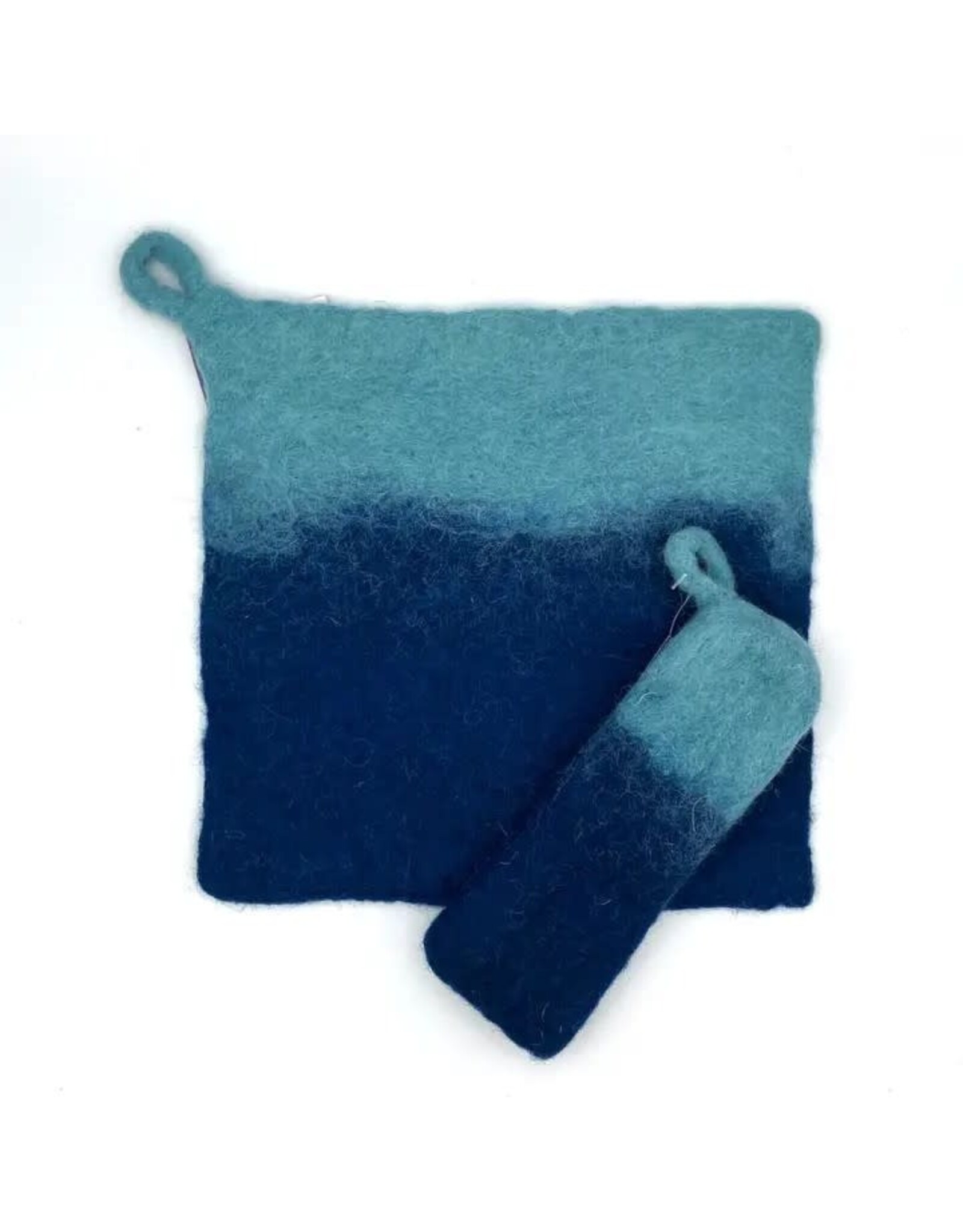 Two-Tone Felt Pot Holder and Skillet Handle Cover (Set), Blue