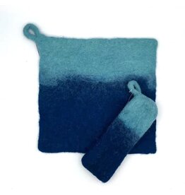 Two-Tone Felt Pot Holder and Skillet Handle Cover (Set), Blue