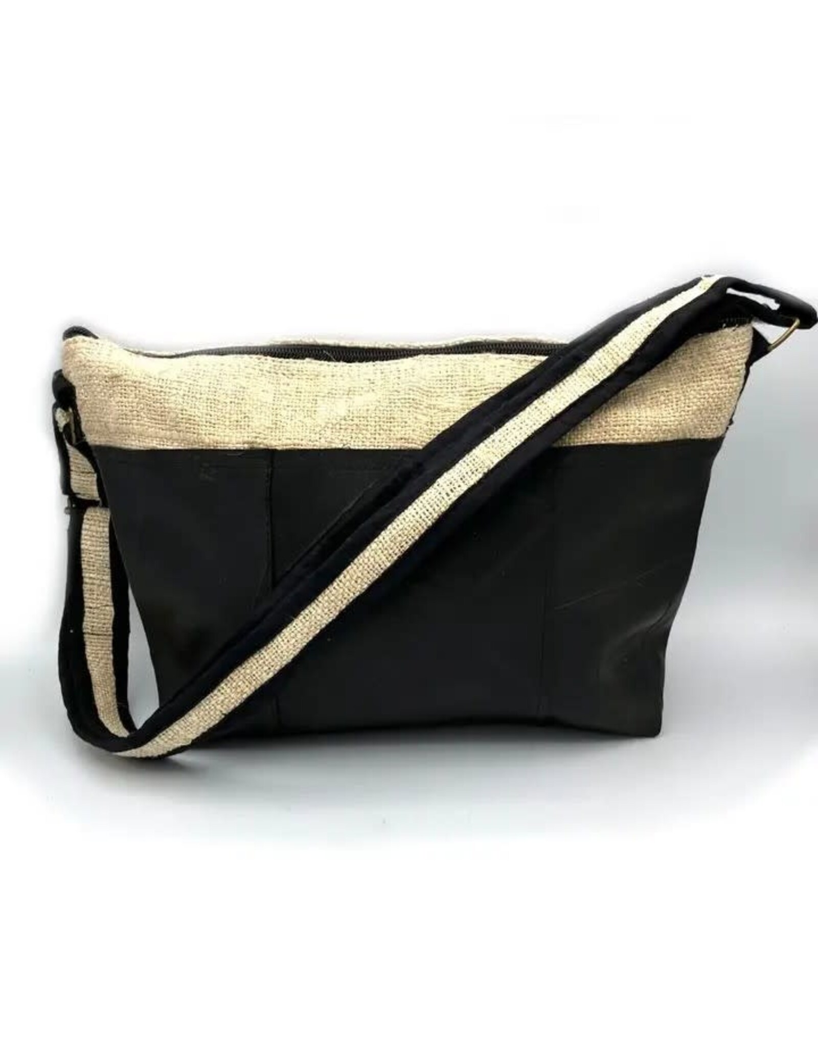 Vegan Recycled Inner Tube and Hemp Sling Bag, Cream