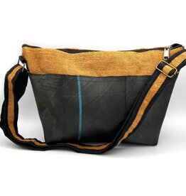 Vegan Recycled Inner Tube and Hemp Sling Bag, Mustard