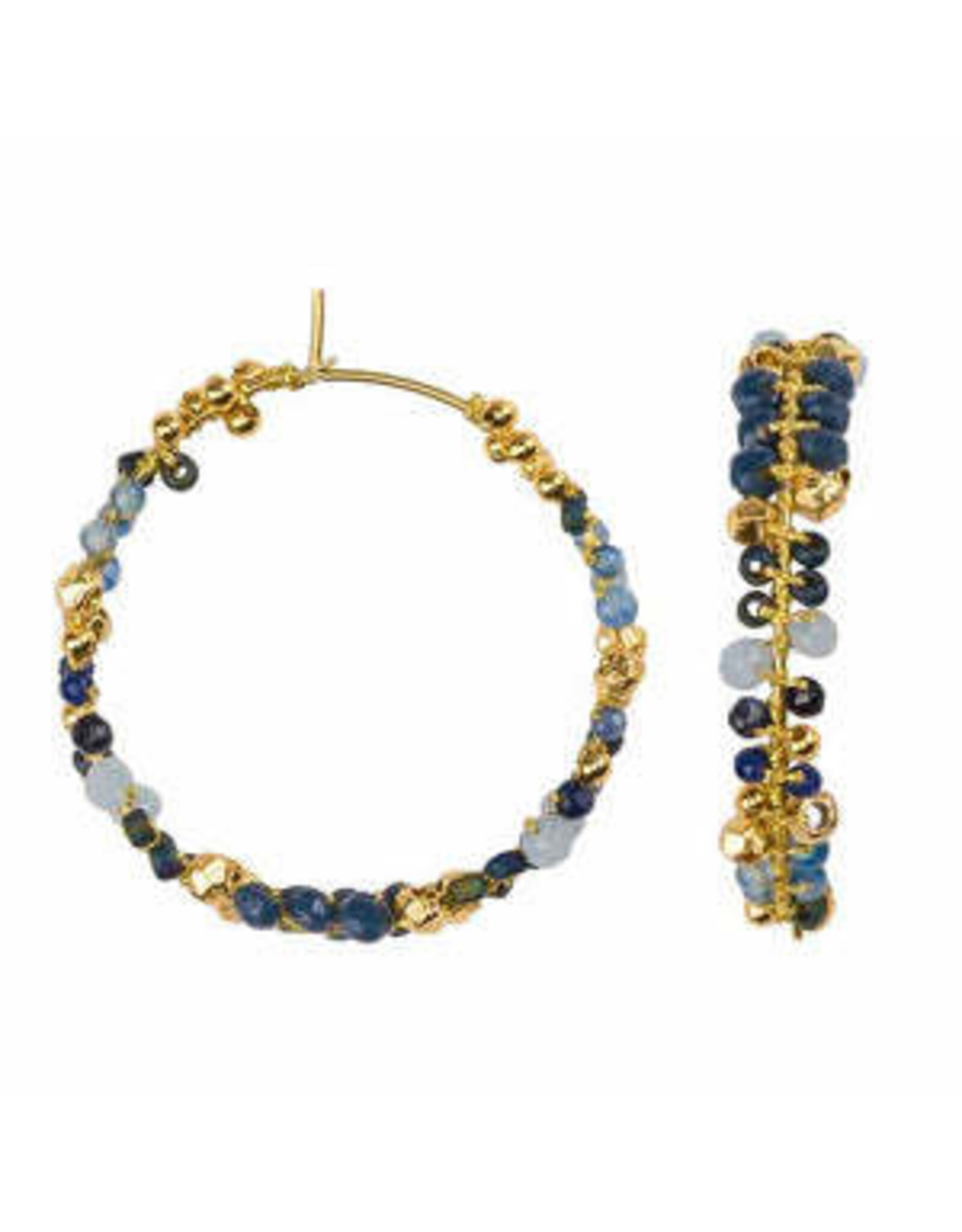 Gabby Fair Trade Beaded Hoop Earrings - Glam Boho Style Deep Blue