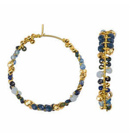 Gabby Fair Trade Beaded Hoop Earrings - Glam Boho Style Deep Blue
