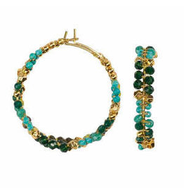 Gabby Fair Trade Beaded Hoop Earrings - Glam Boho Style Turquoise