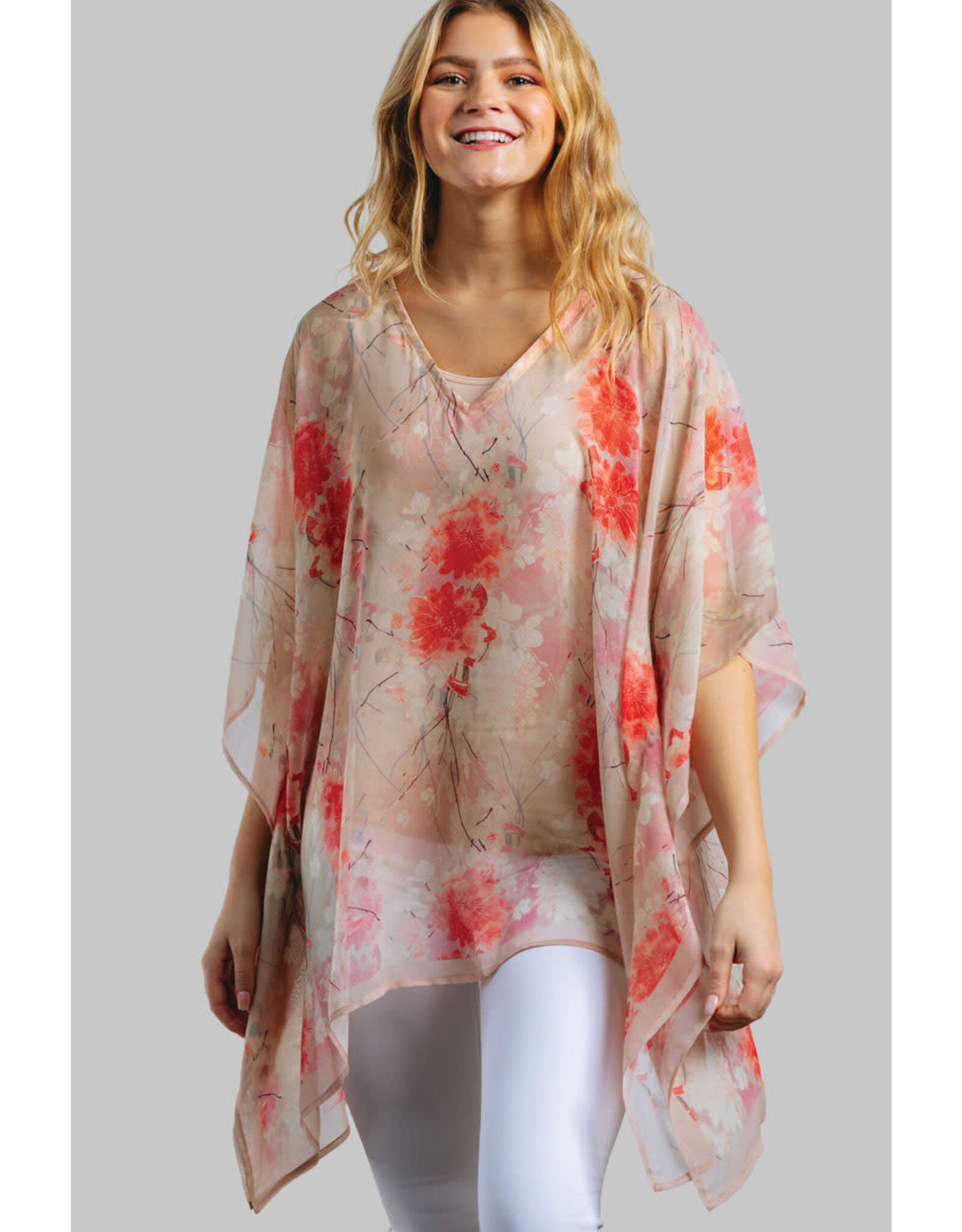 Kumari Cupro Tops Ivory & Coral, India