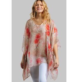 Kumari Cupro Tops Ivory & Coral, India