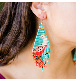 Beaded Fringe Peacock Earrings, Guatemala