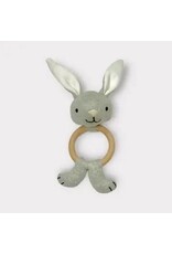 Bunny - Baby Teething Ring Rattle Toy (Organic Cotton /Wood) Grey Heather