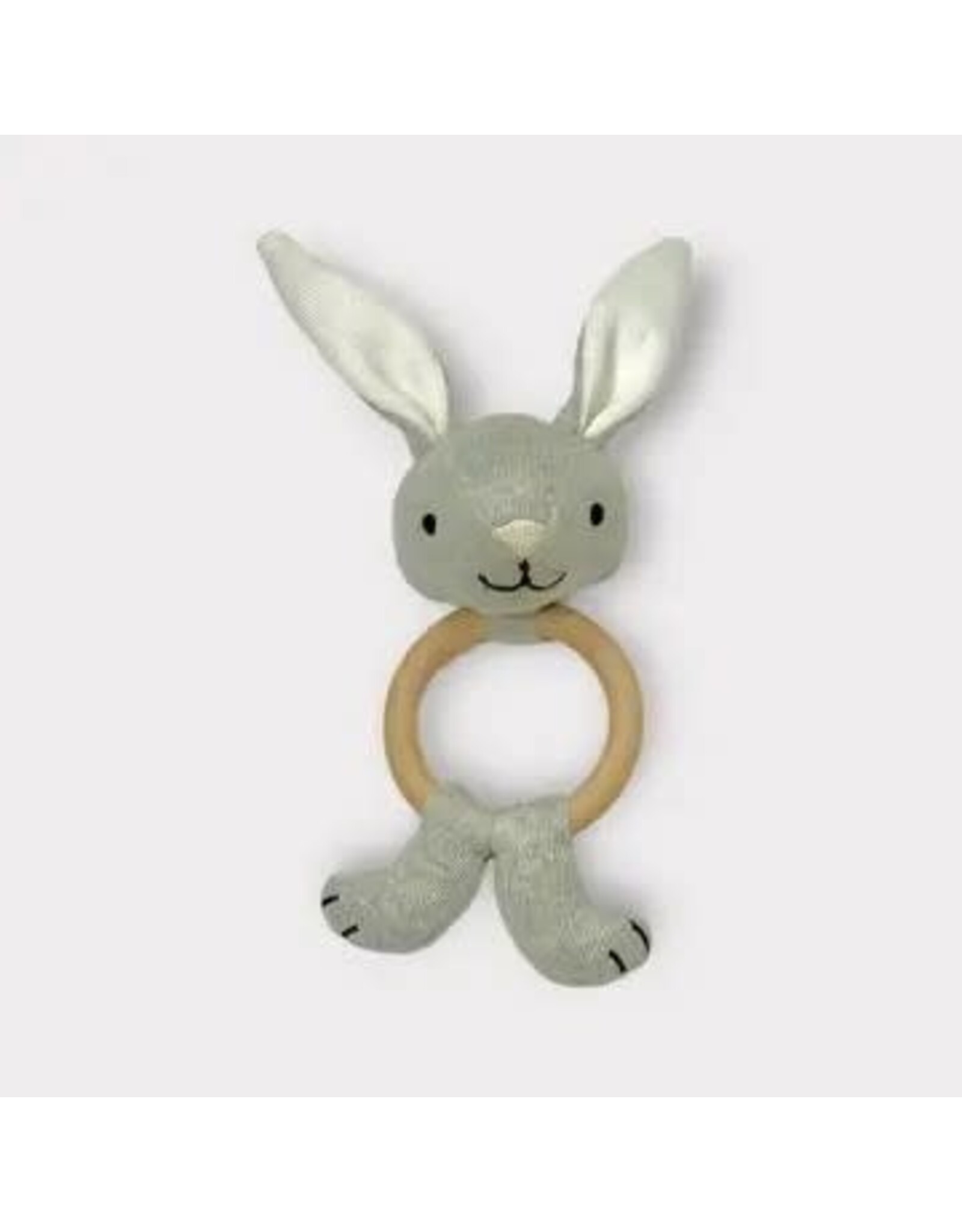 Bunny - Baby Teething Ring Rattle Toy (Organic Cotton /Wood) Grey Heather
