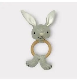 Bunny - Baby Teething Ring Rattle Toy (Organic Cotton /Wood) Grey Heather