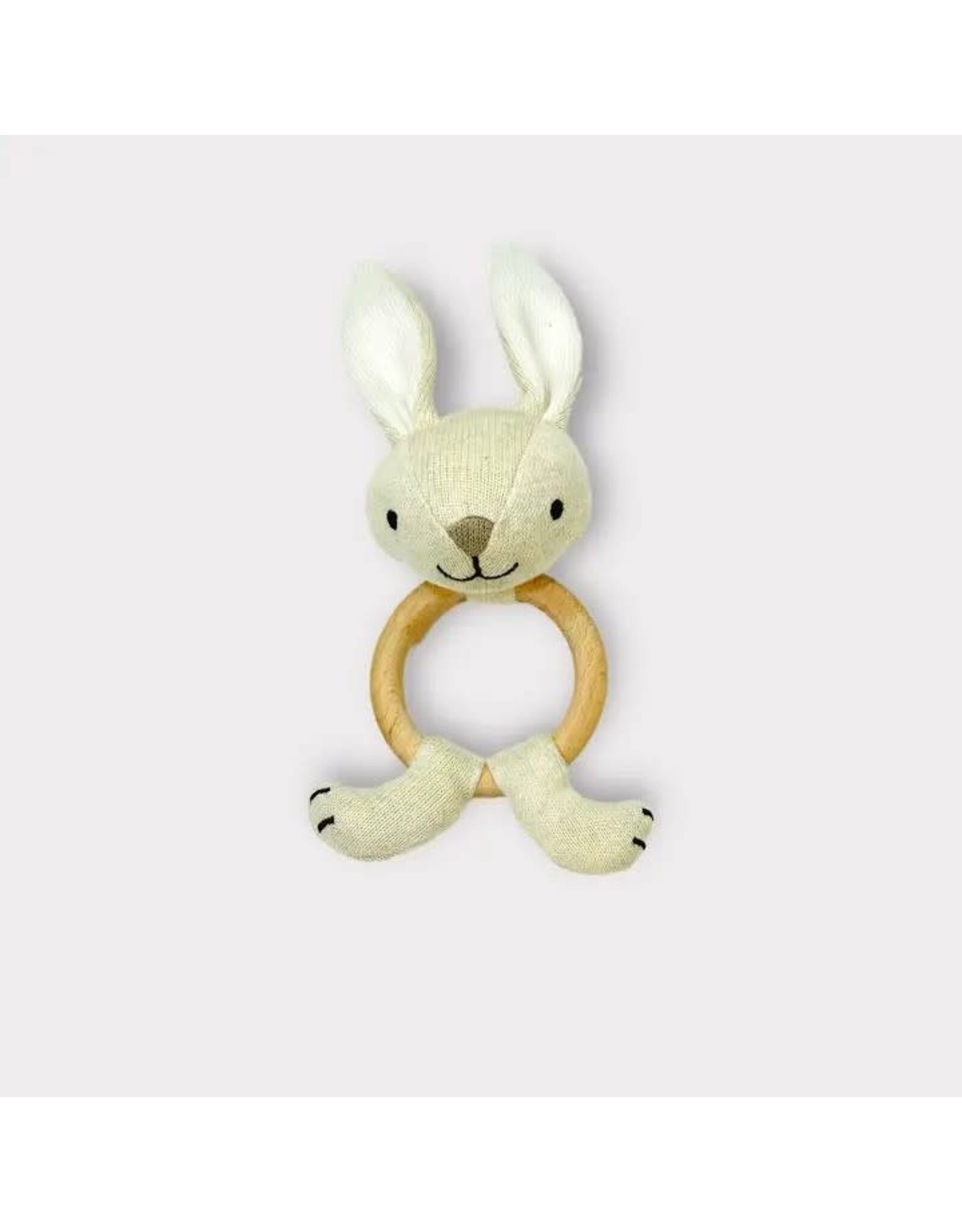 Bunny - Baby Teething Ring Rattle Toy (Organic Cotton /Wood) Natural Heather