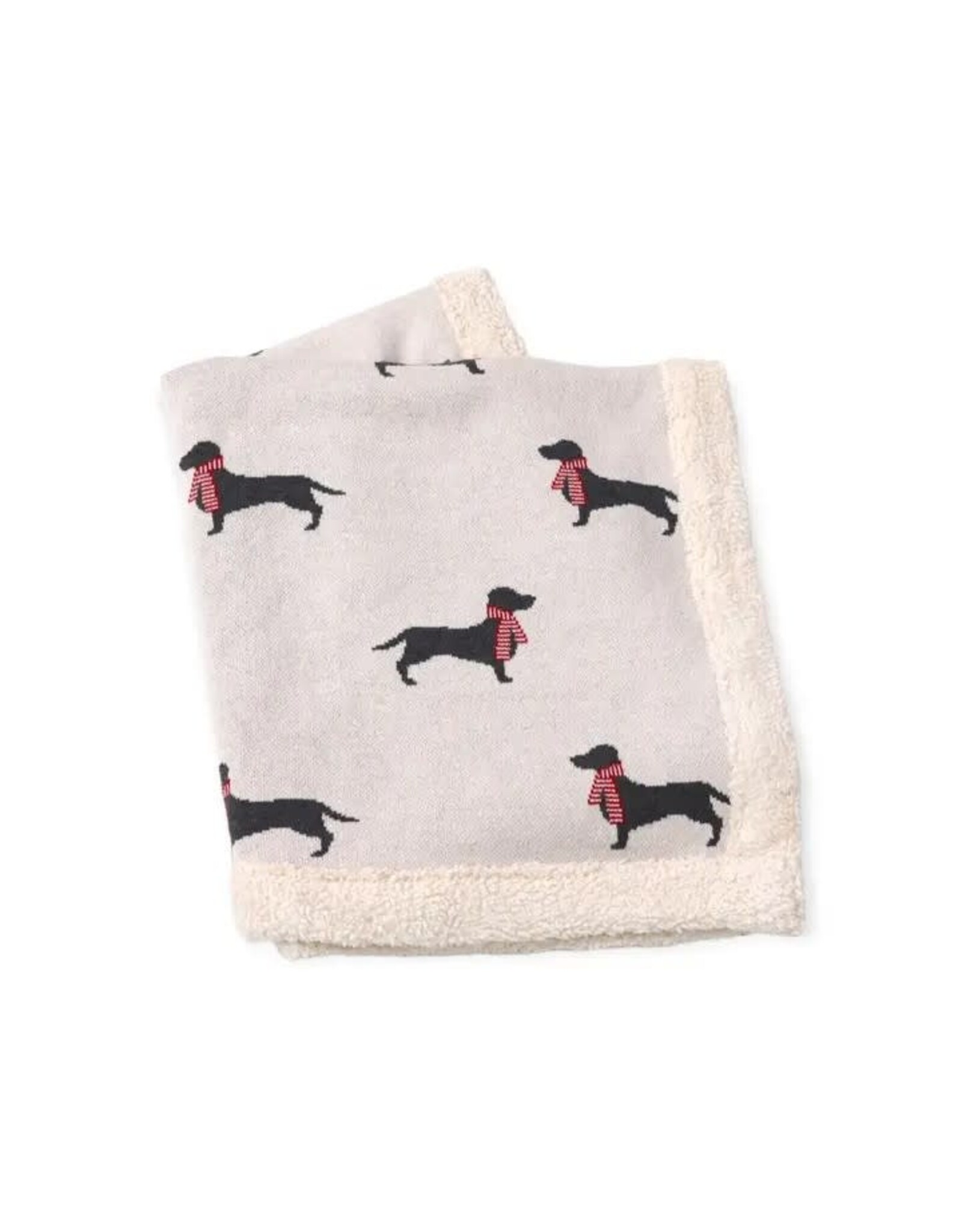 Cozy Sherpa Knit Baby Blanket - Dachshund Dog, London Dog Red