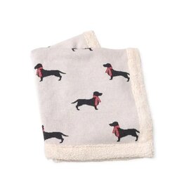 Cozy Sherpa Knit Baby Blanket - Dachshund Dog, London Dog Red