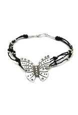 Trade roots Waxed Cotton Butterfly Bracelet, Dark Brown, Thailand