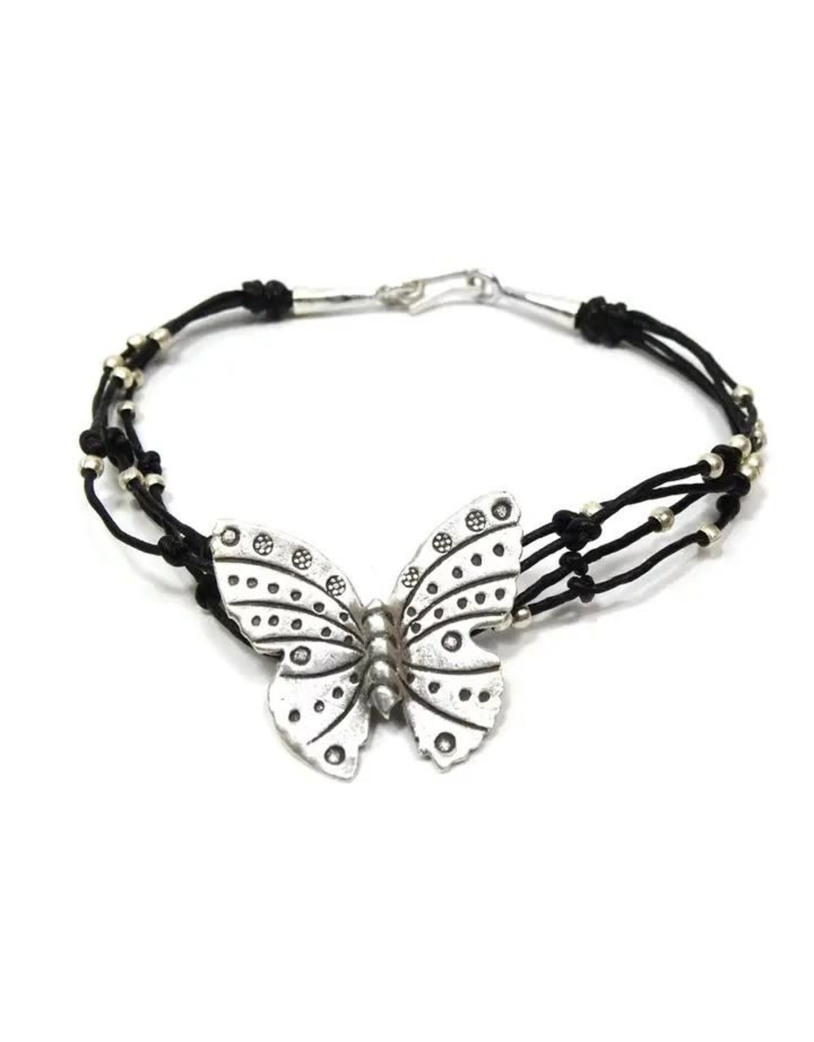 Trade roots Waxed Cotton Butterfly Bracelet, Dark Brown, Thailand