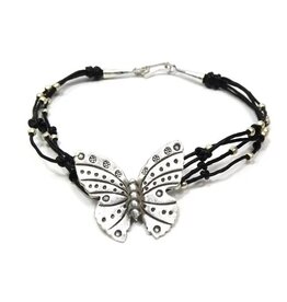 Trade roots Waxed Cotton Butterfly Bracelet, Dark Brown, Thailand