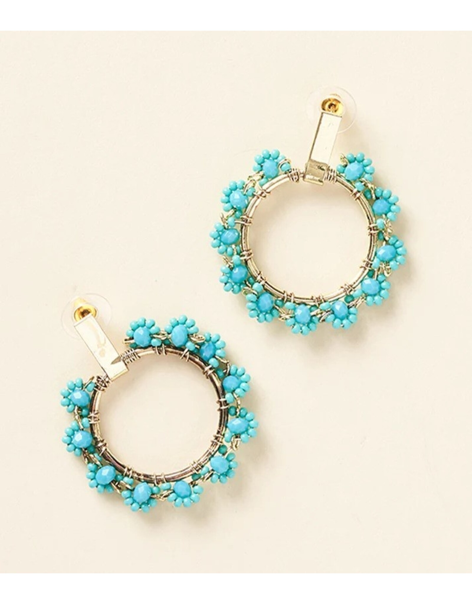 Jatasya Flower Hoop Earrings - Turquoise, India
