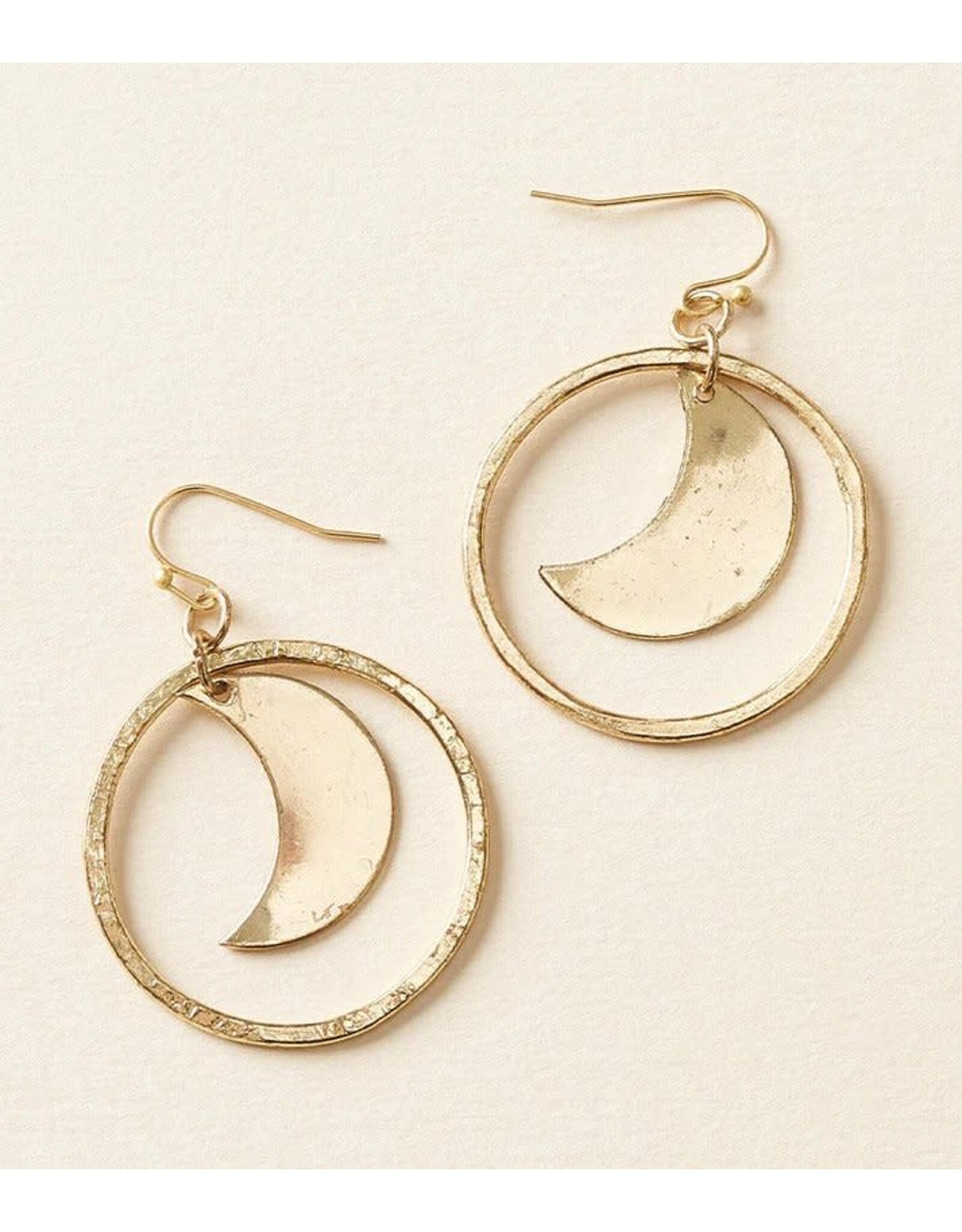 Trade roots Diya Crescent Moon Gold Hoop Dangle Earrings, India
