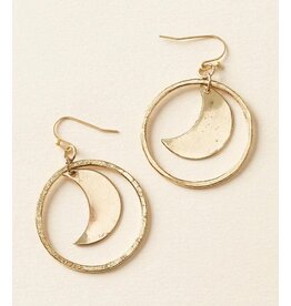 Trade roots Diya Crescent Moon Gold Hoop Dangle Earrings, India