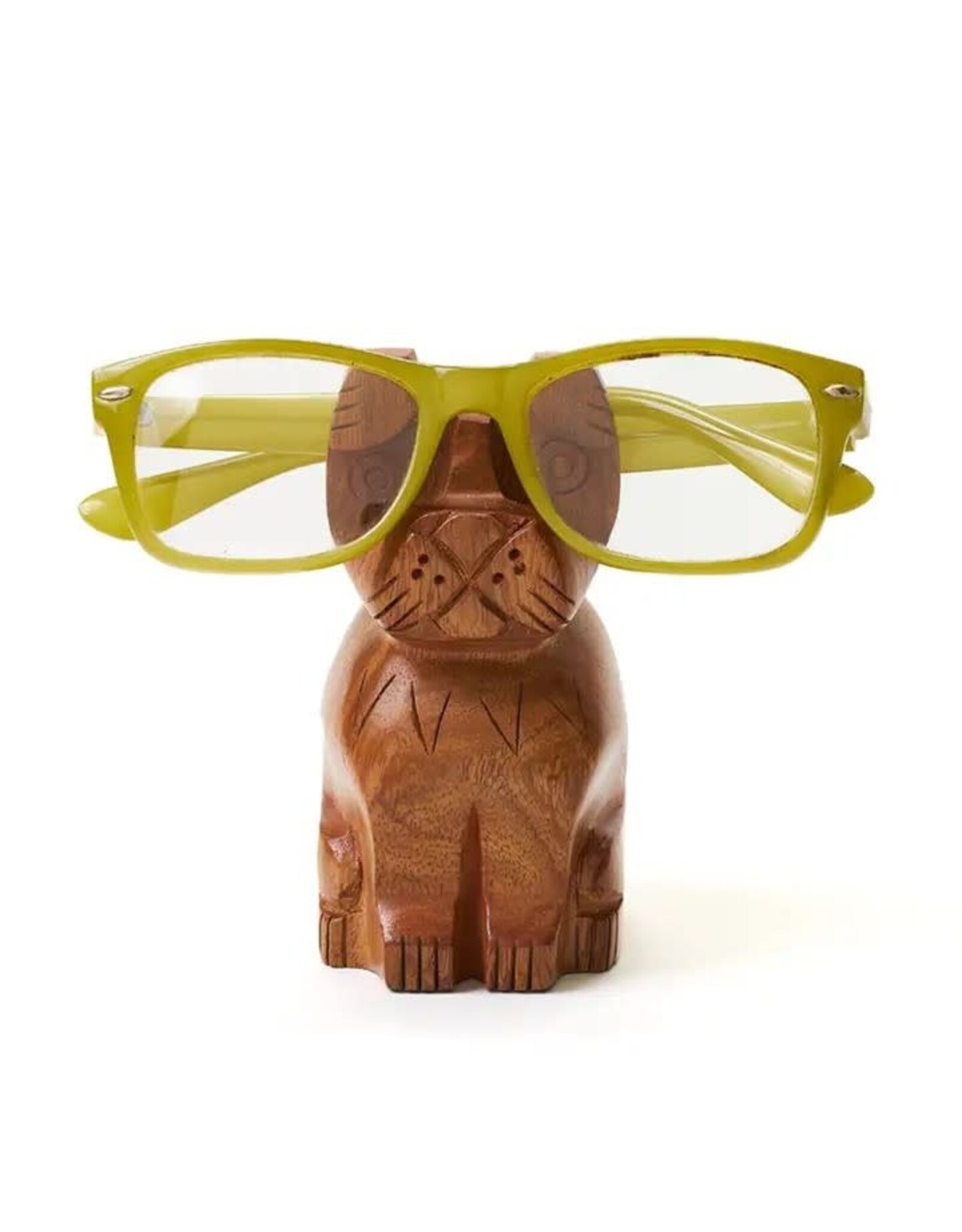 Dog Eyeglass Holder Stand - Hand Carved Wood, India