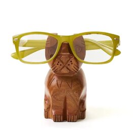 Dog Eyeglass Holder Stand - Hand Carved Wood, India