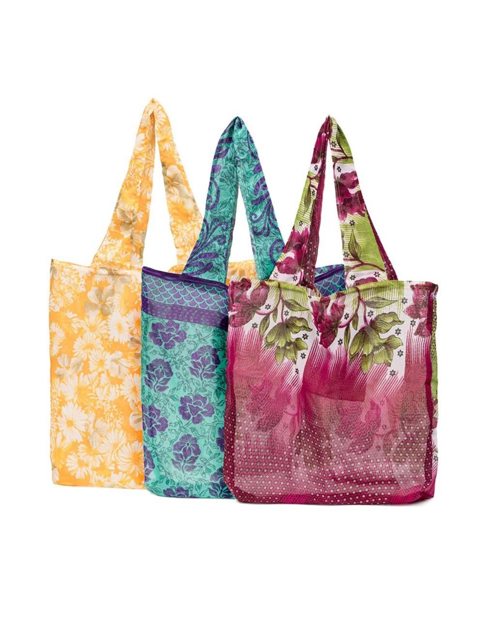 Trade roots Reusable Upcycled Sari Shopping Bag with Pouch, India