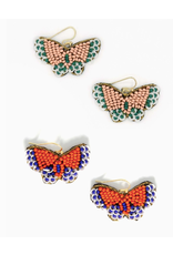 Beaded Butterfly Earrings, Pink/Green, India