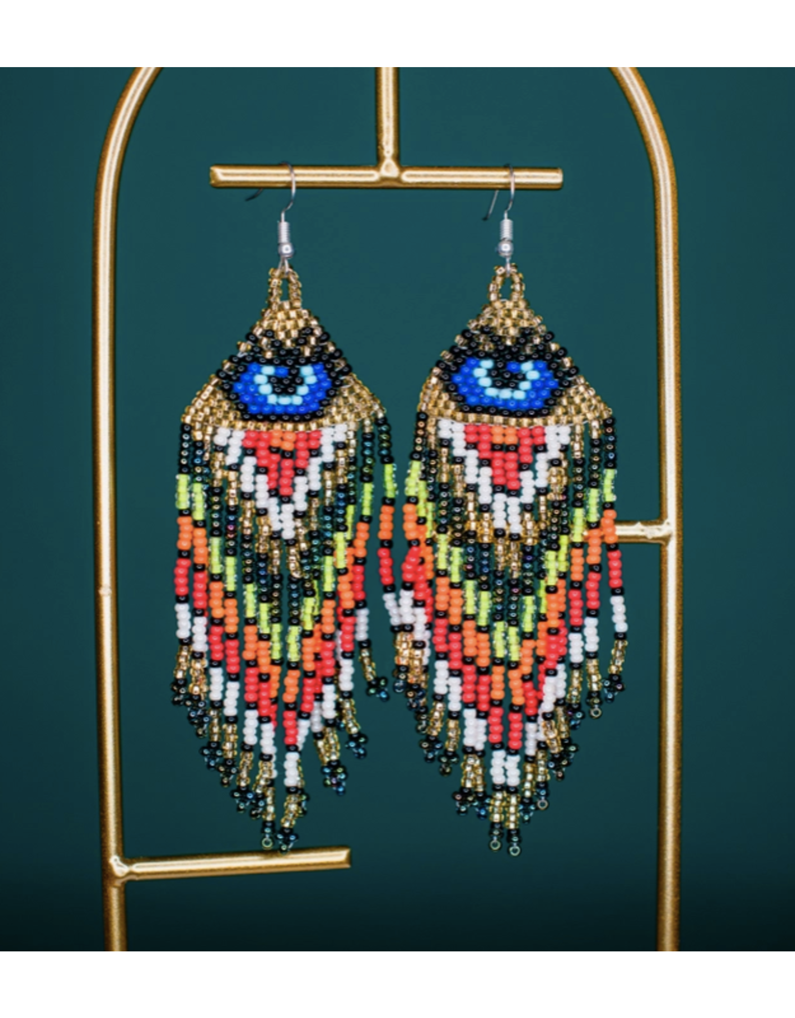 Evil Eye Fringe Beaded Earrings, Guatemala