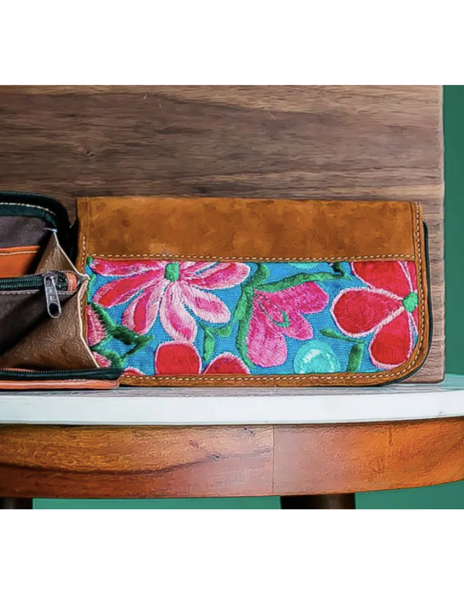 Trade roots Floral Leather Wristlet, Guatemala