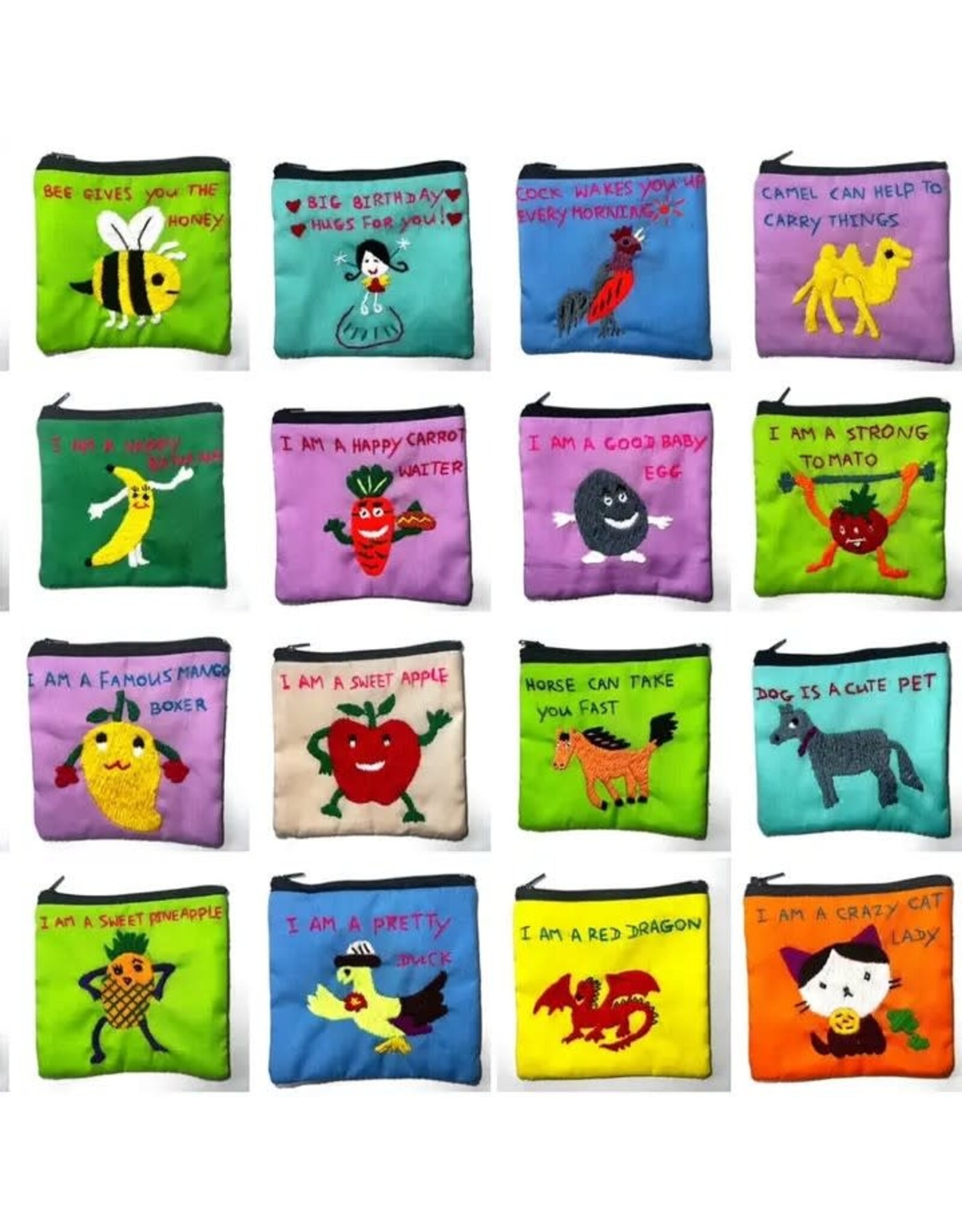 "Chalee" Embroidered Coin Purse with Quotes, Vietnam