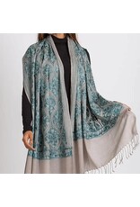 Surani Aqua Embroidered Shawl Silver & Aqua, India Surani Aqua Embroidered Shawl Silver & Aqua, India