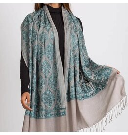 Surani Aqua Embroidered Shawl Silver & Aqua, India
