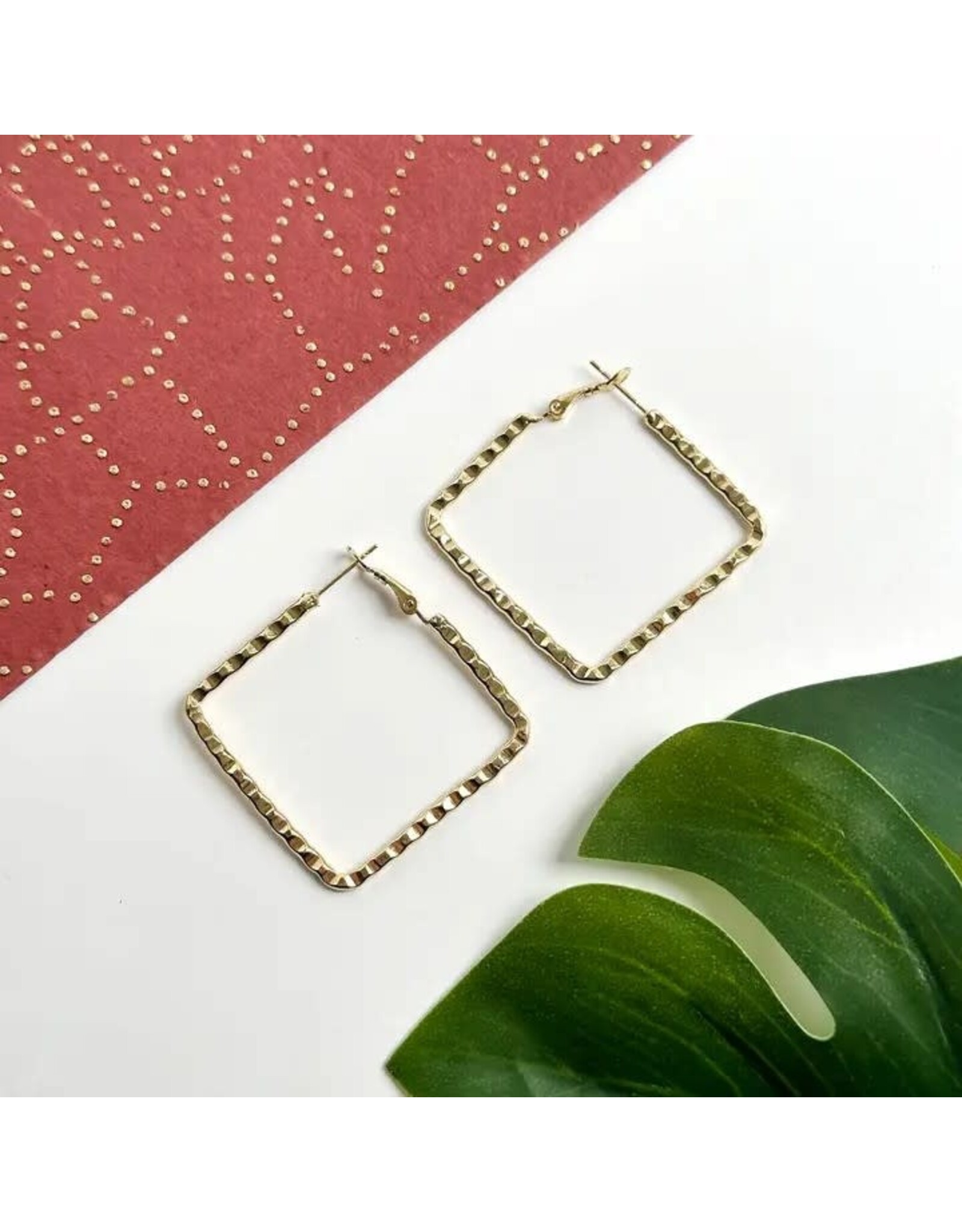 Etched Square Hoops in Gold, India