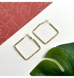 Etched Square Hoops in Gold, India Etched Square Hoops in Gold, India