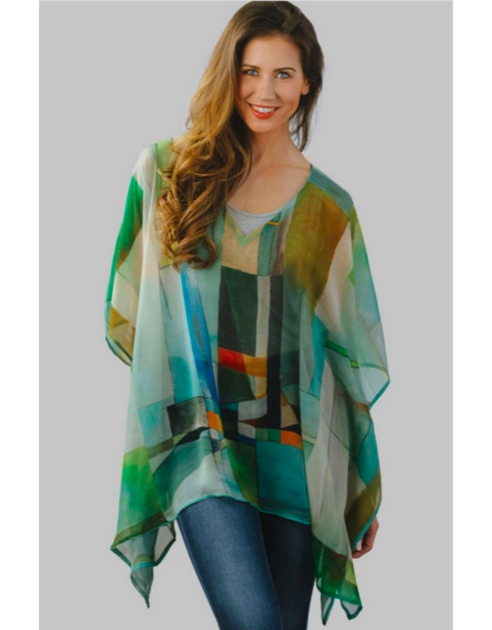 Trade roots Kumari Cupro Tops Turquoise Multi, India