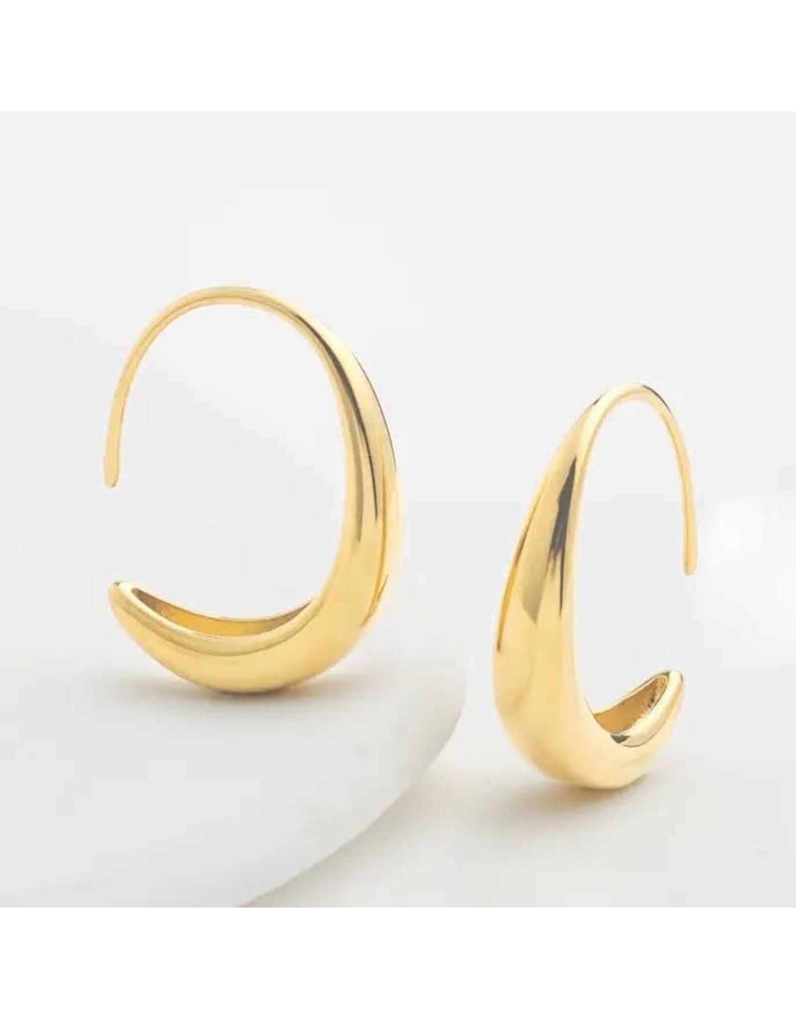 Crescent Moon Thread Drop Earrings in Gold- 14K Gold Plated Huggie Hoop Earrings