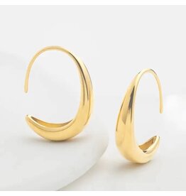 Crescent Moon Thread Drop Earrings in Gold- 14K Gold Plated Huggie Hoop Earrings