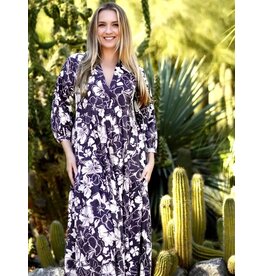 Elise Floral Print Maxi Dress, Black White