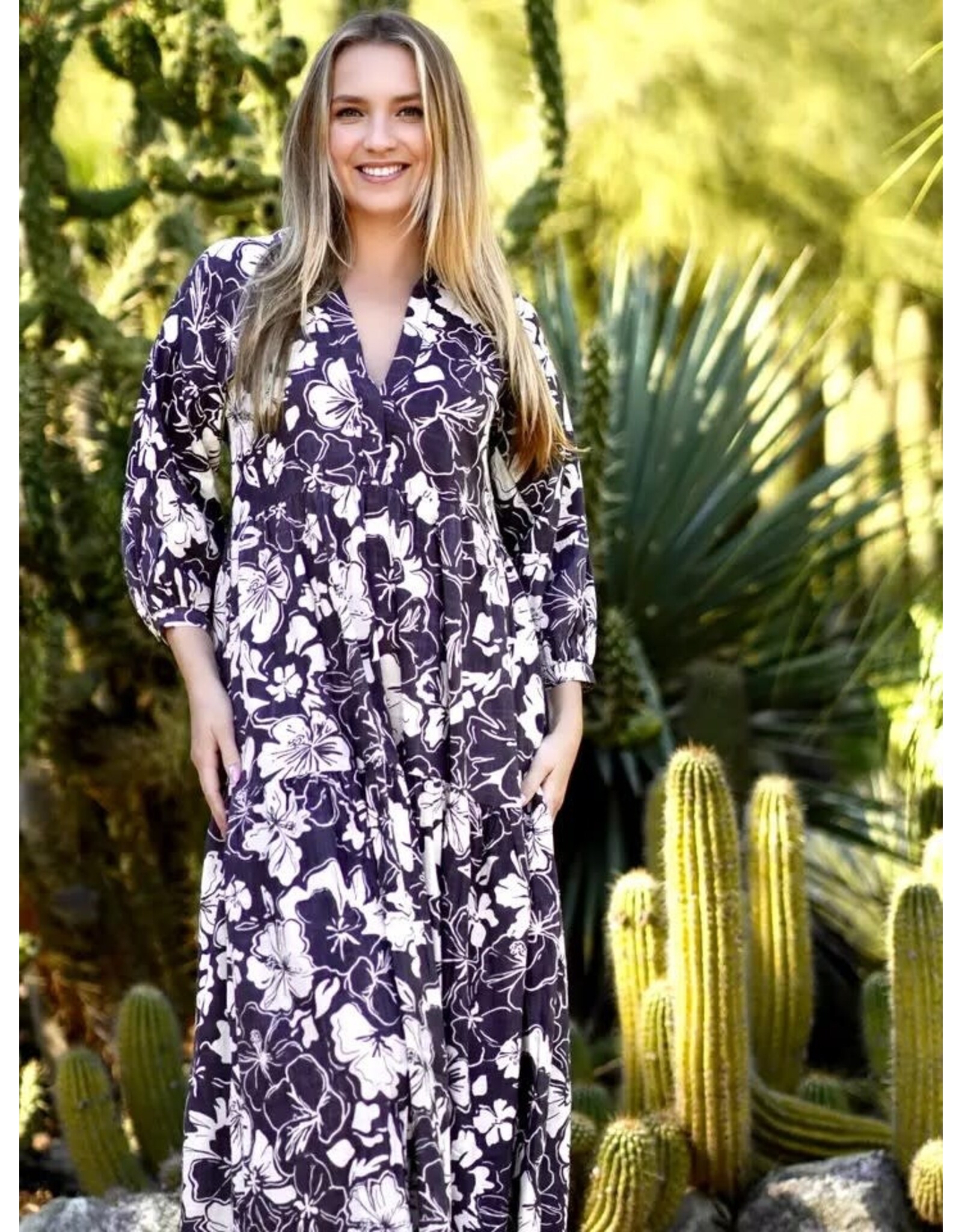 Elise Floral Print Maxi Dress, Black White