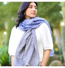 Hira Mixed Geo Print Silk Scarf Large Grey, India