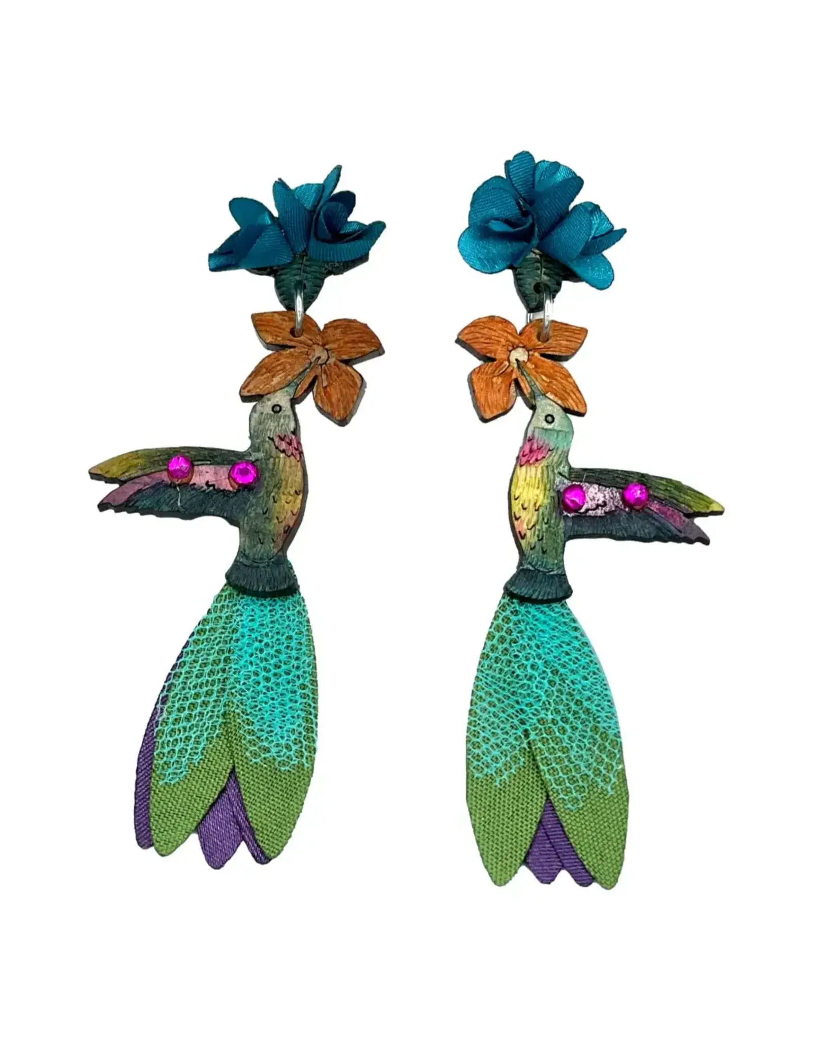 Ruby Throated Hummingbird Earrings, Colombia