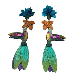 Ruby Throated Hummingbird Earrings, Colombia