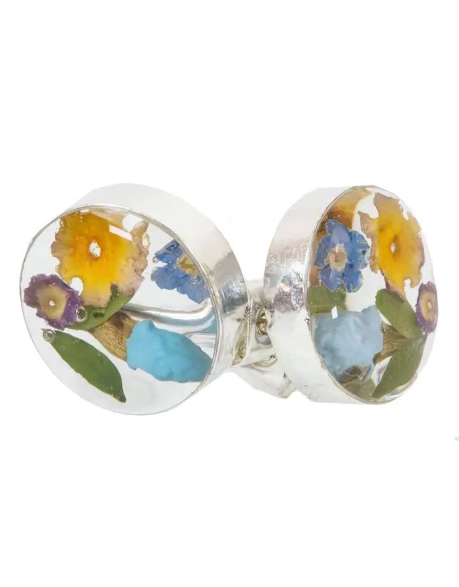 Pressed Flower Bouquet Round Stud Earrings - Mixed Colors, Mexico