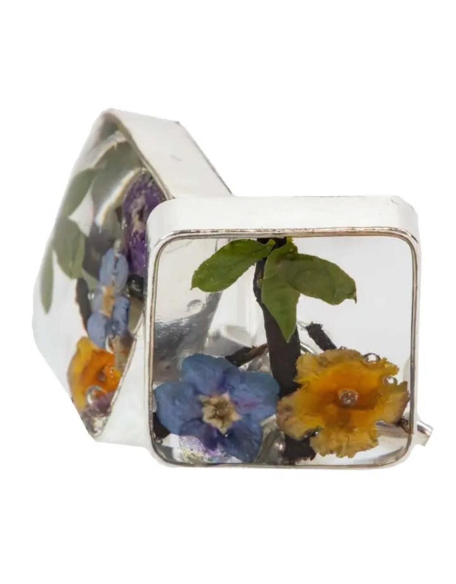 Pressed Flower Square Stud Earrings - Mixed Colors, Mexico