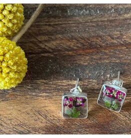 Pressed Flower Square Stud Purple Tree Earrings, Mexico