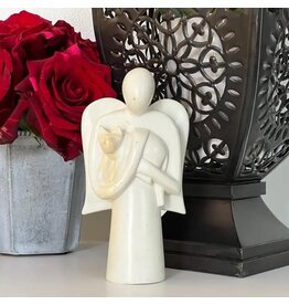 Soapstone Angel Holding Cat Sculpture, Kenya