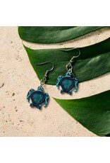 Hand Painted Gourd Turtle Dangle Earrings, Colombia