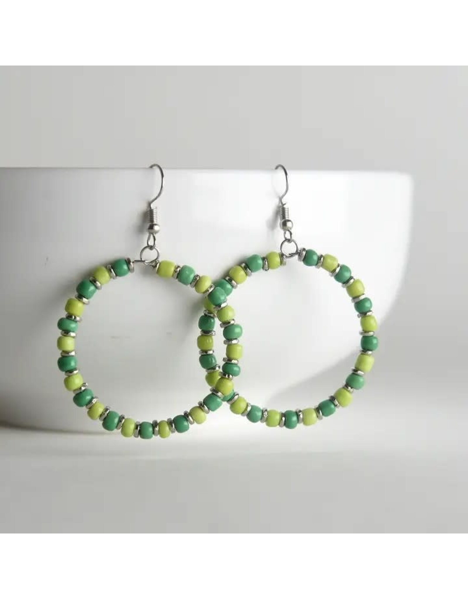 Glass Bead Hoops, Green,  Uganda