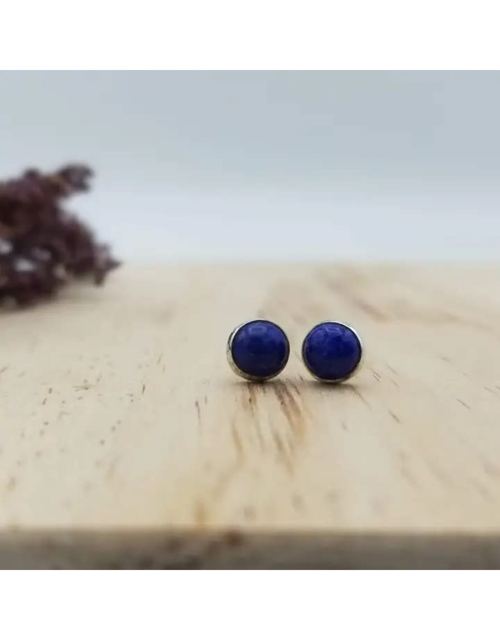 Sterling and Round Stone Studs, Lapis Lazuli, India