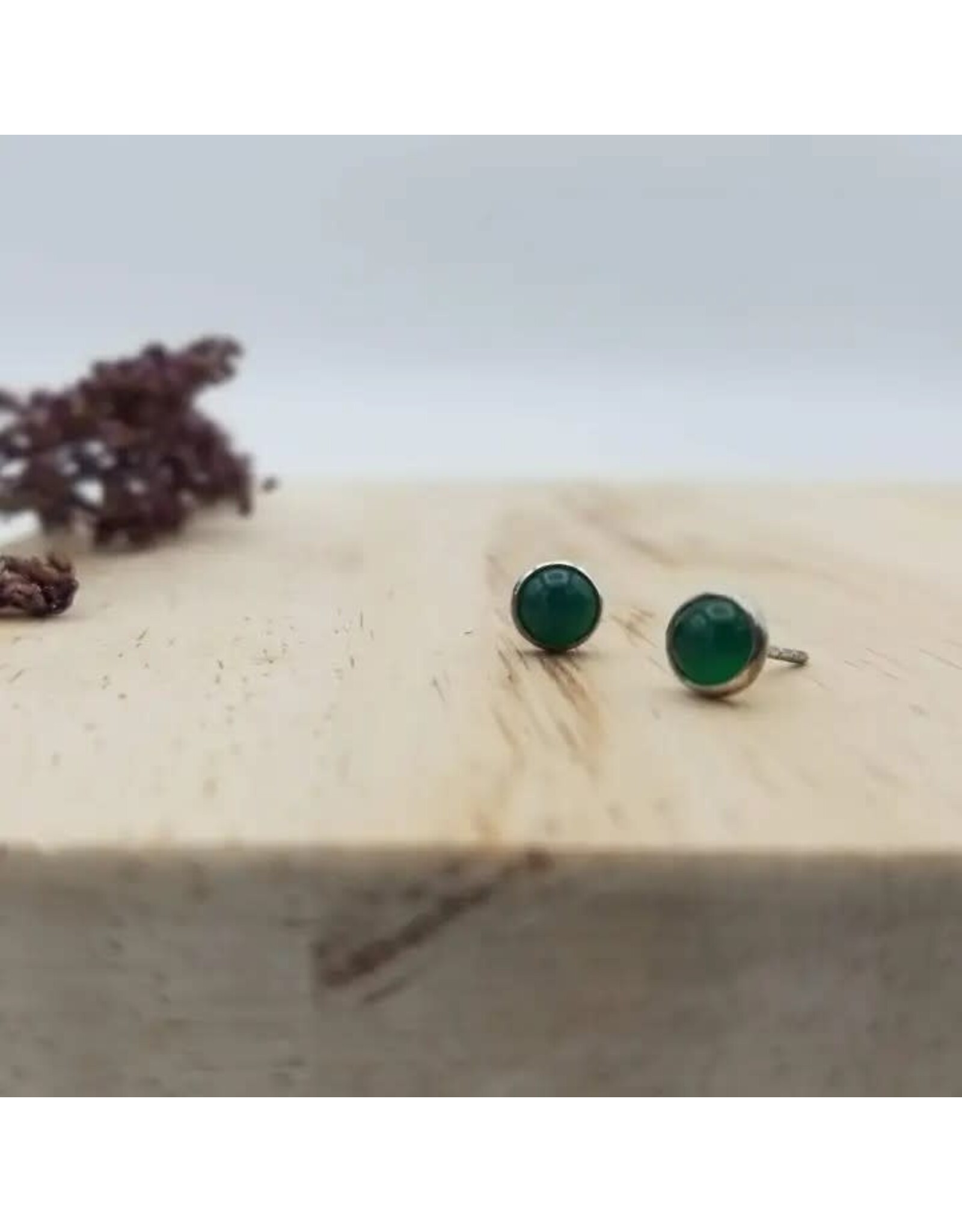 Sterling and Round Stone Studs, Green Onyx, India