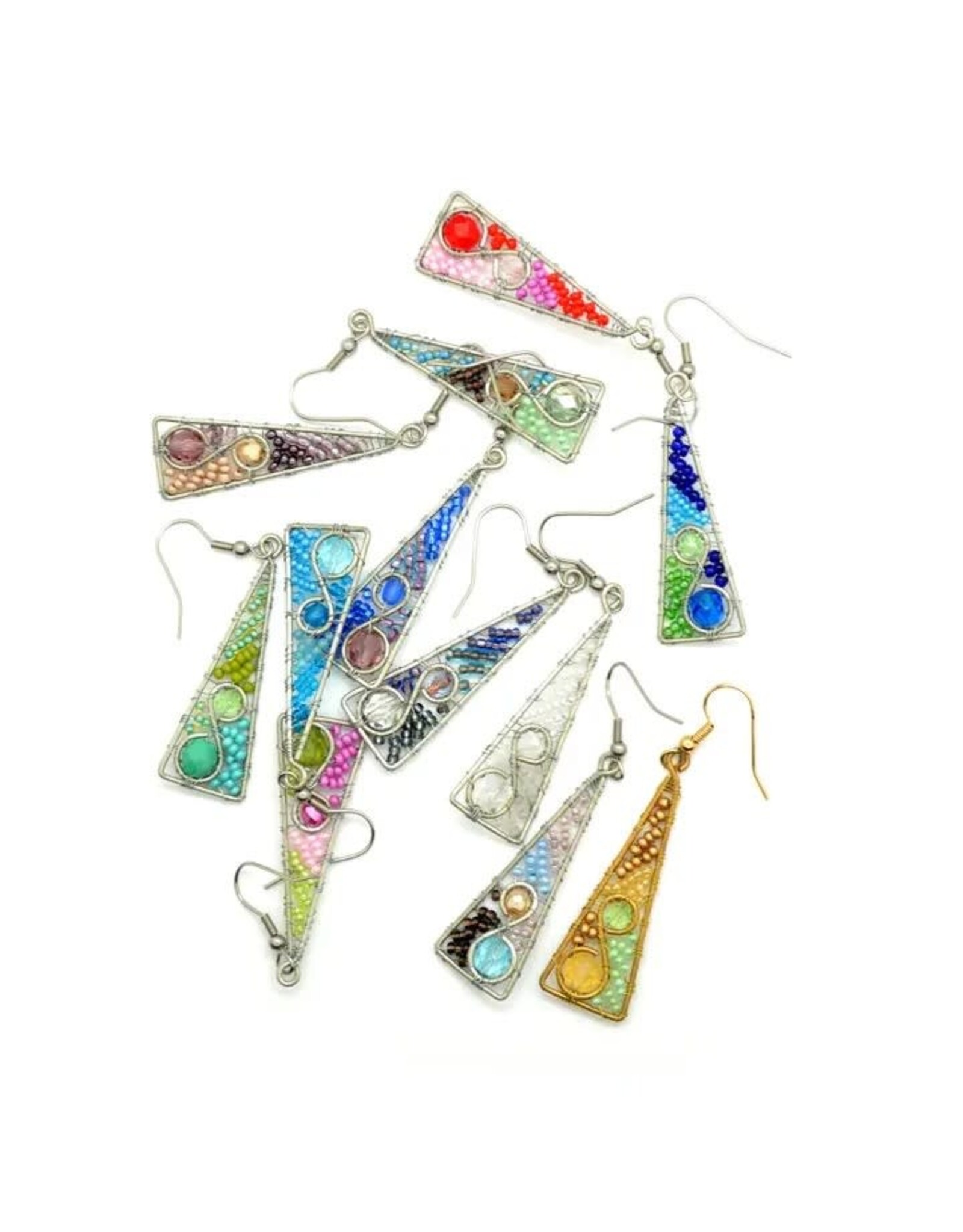 Glass Bead and Wire Triangle Swirl Earrings, Guatemala